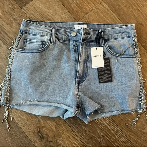 Forever 21 Denim Shorts with Dimond Fringe - Picture 1 of 2